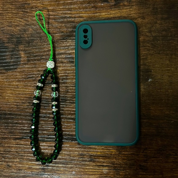 Other - iPhone XS case/ green/ clear foggy/ with green matching lanyard